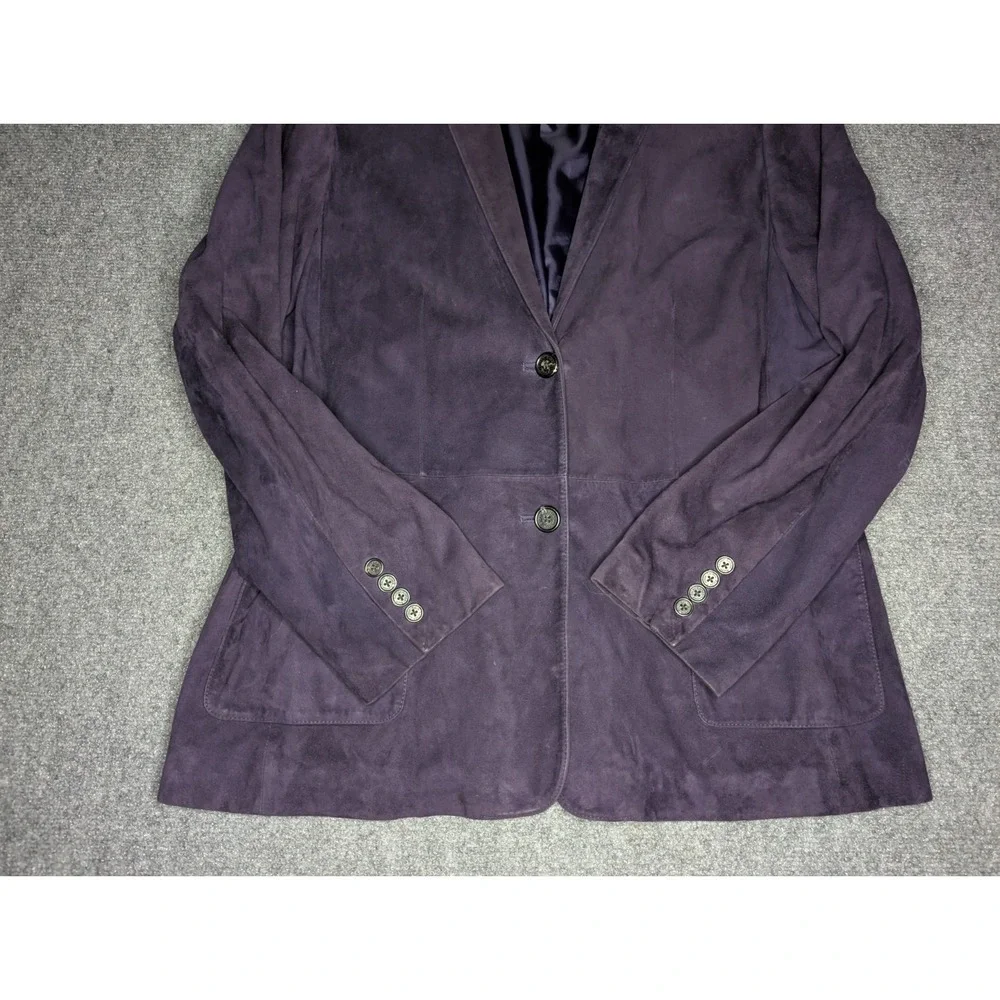 Lauren Ralph Lauren Womens LARGE Vintage Suede Leather Jacket 2‎ Button Purple